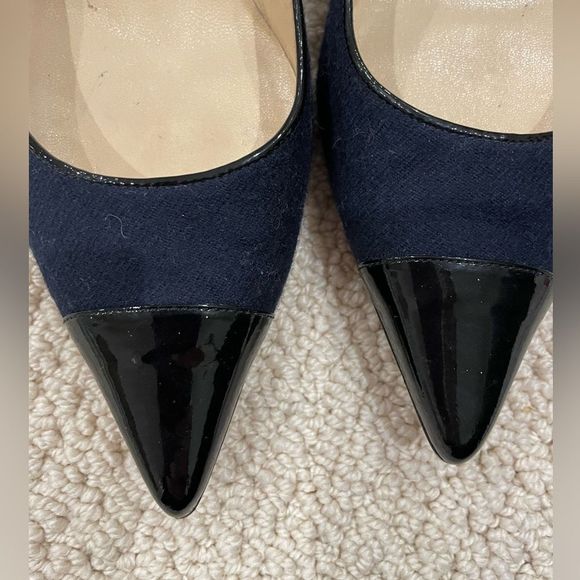 EUC Jimmy Choo Navy Blue/Black Fabric and Patent Leather Romy Pumps Sz. 36.5 - Picture 5 of 5